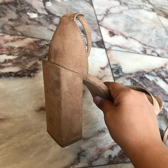 ASOS Barely There Block Heeled Sandals Beige 7 - Picture 6 of 10